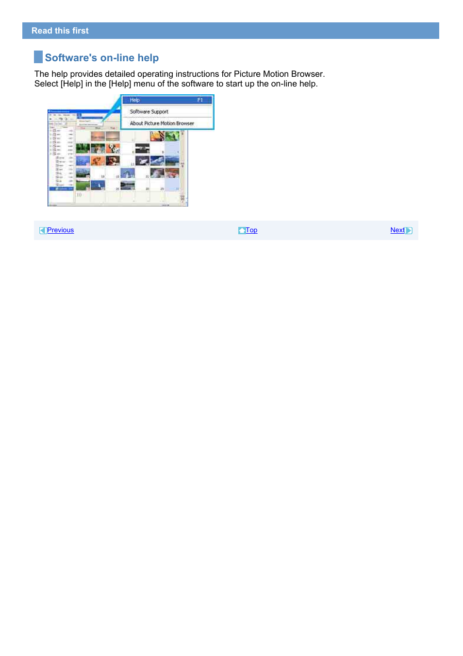 Software's on-line help | Sony HDR-SR1 User Manual | Page 3 / 51