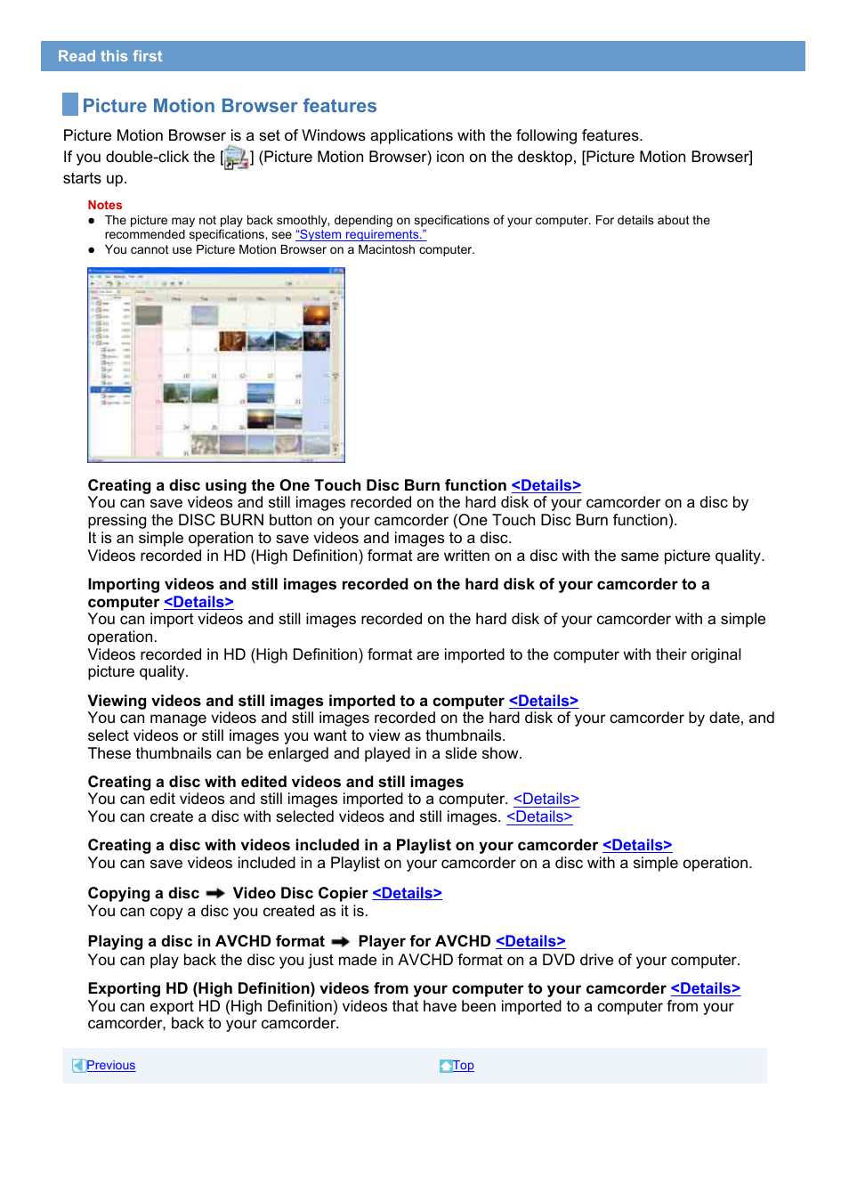 Picture motion browser features | Sony HDR-SR1 User Manual | Page 4 / 51