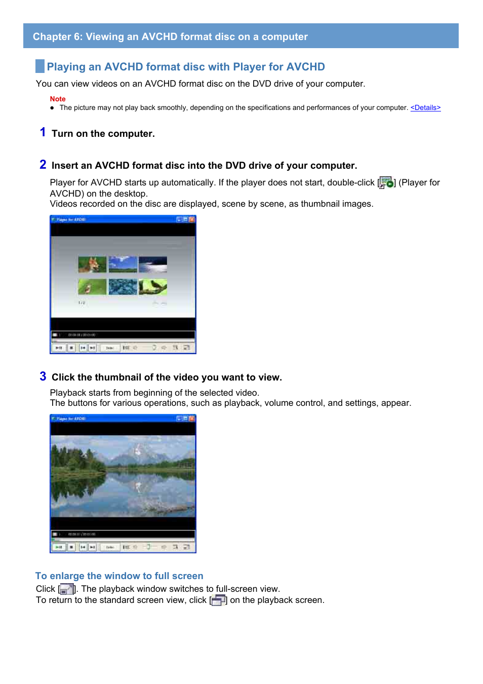 Playing an avchd format disc with player for avchd | Sony HDR-SR1 User Manual | Page 40 / 51