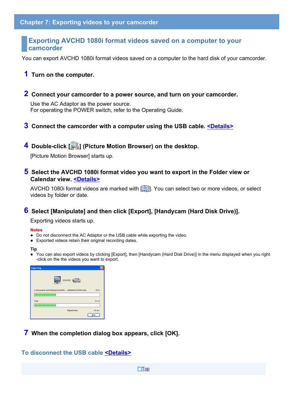 Chapter 7: exporting videos to your camcorder | Sony HDR-SR1 User Manual | Page 42 / 51