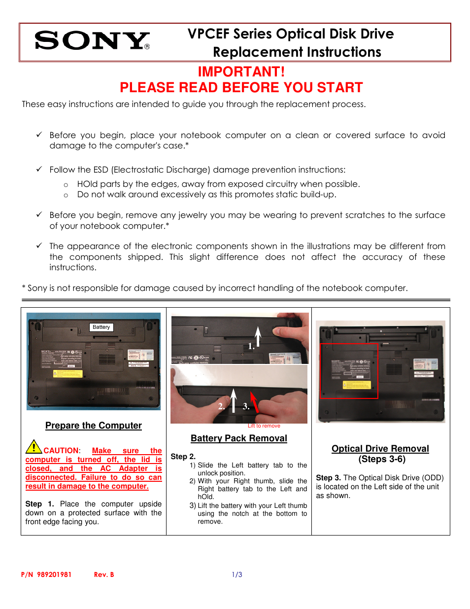 Sony VPCEF44FX User Manual | 3 pages