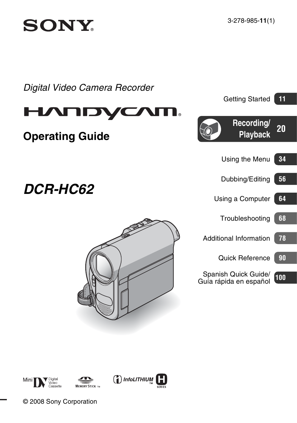 Sony DCR-HC62 User Manual | 116 pages