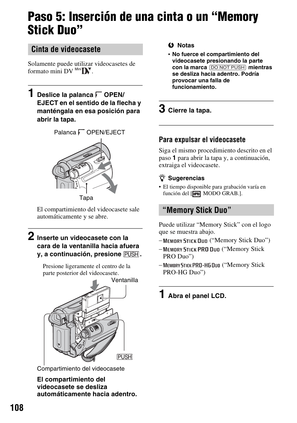 Cinta de videocasete | Sony DCR-HC62 User Manual | Page 108 / 116