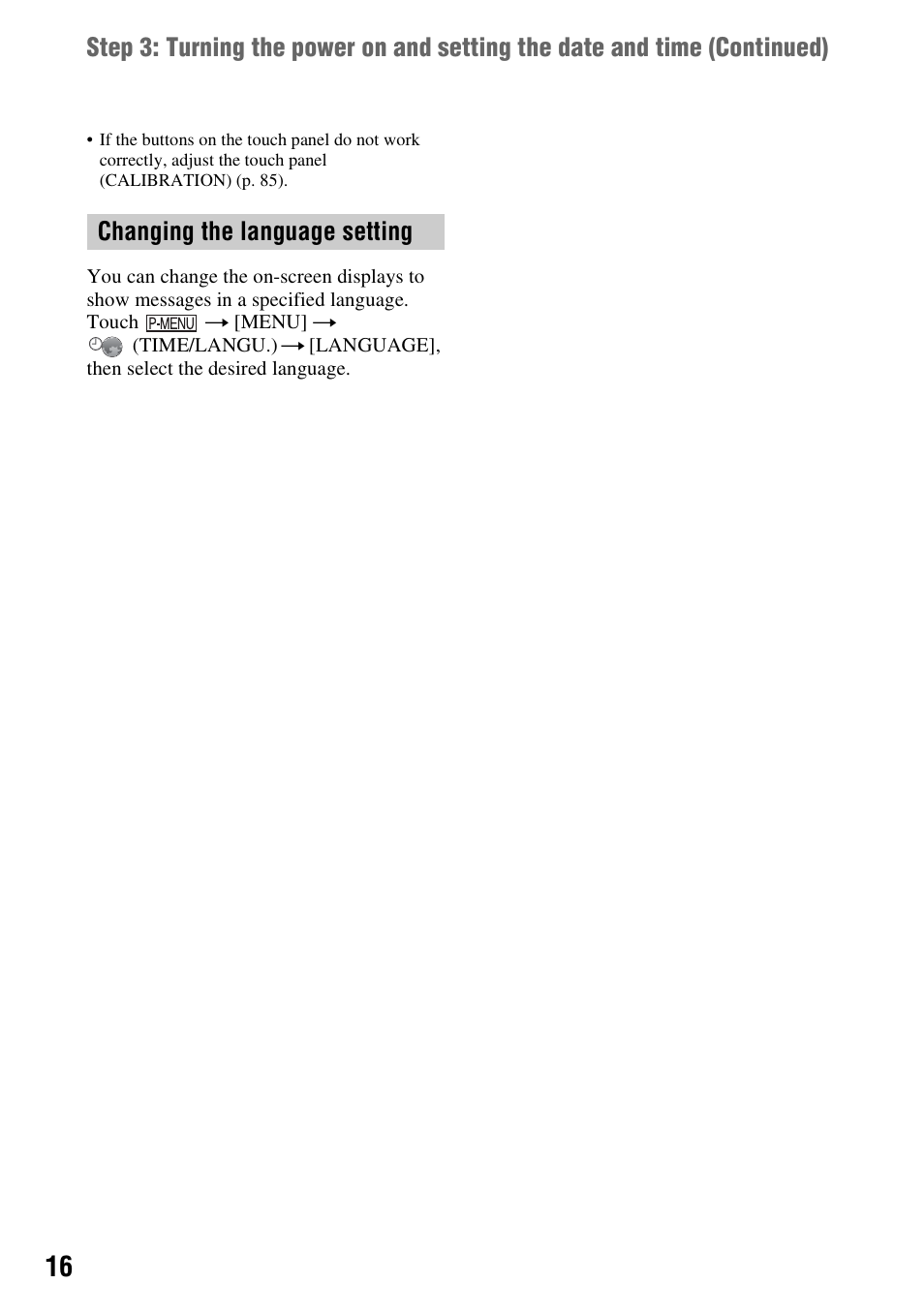 Changing the language setting | Sony DCR-HC62 User Manual | Page 16 / 116