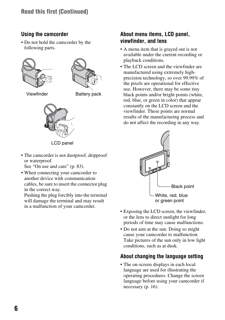 Read this first (continued) | Sony DCR-HC62 User Manual | Page 6 / 116