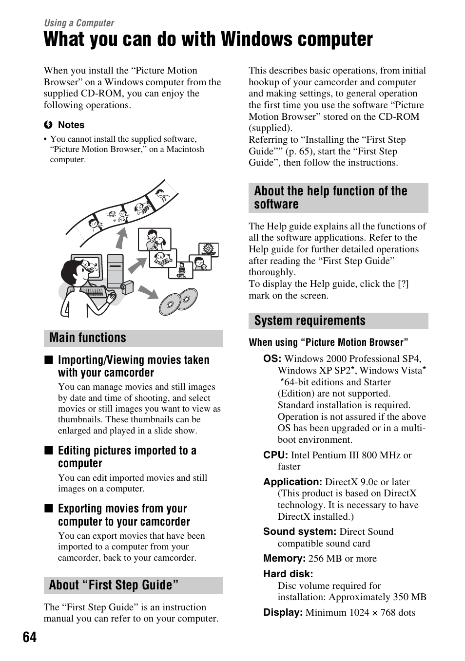 Using a computer, What you can do with windows computer, What you can do with windows | Computer, P. 64) | Sony DCR-HC62 User Manual | Page 64 / 116