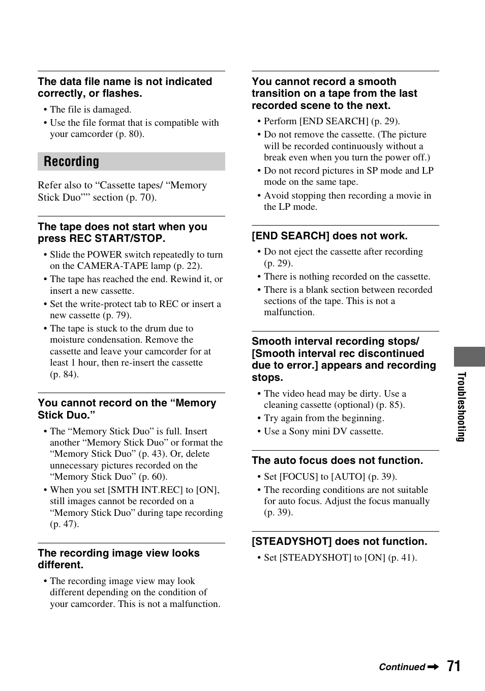 Recording | Sony DCR-HC62 User Manual | Page 71 / 116