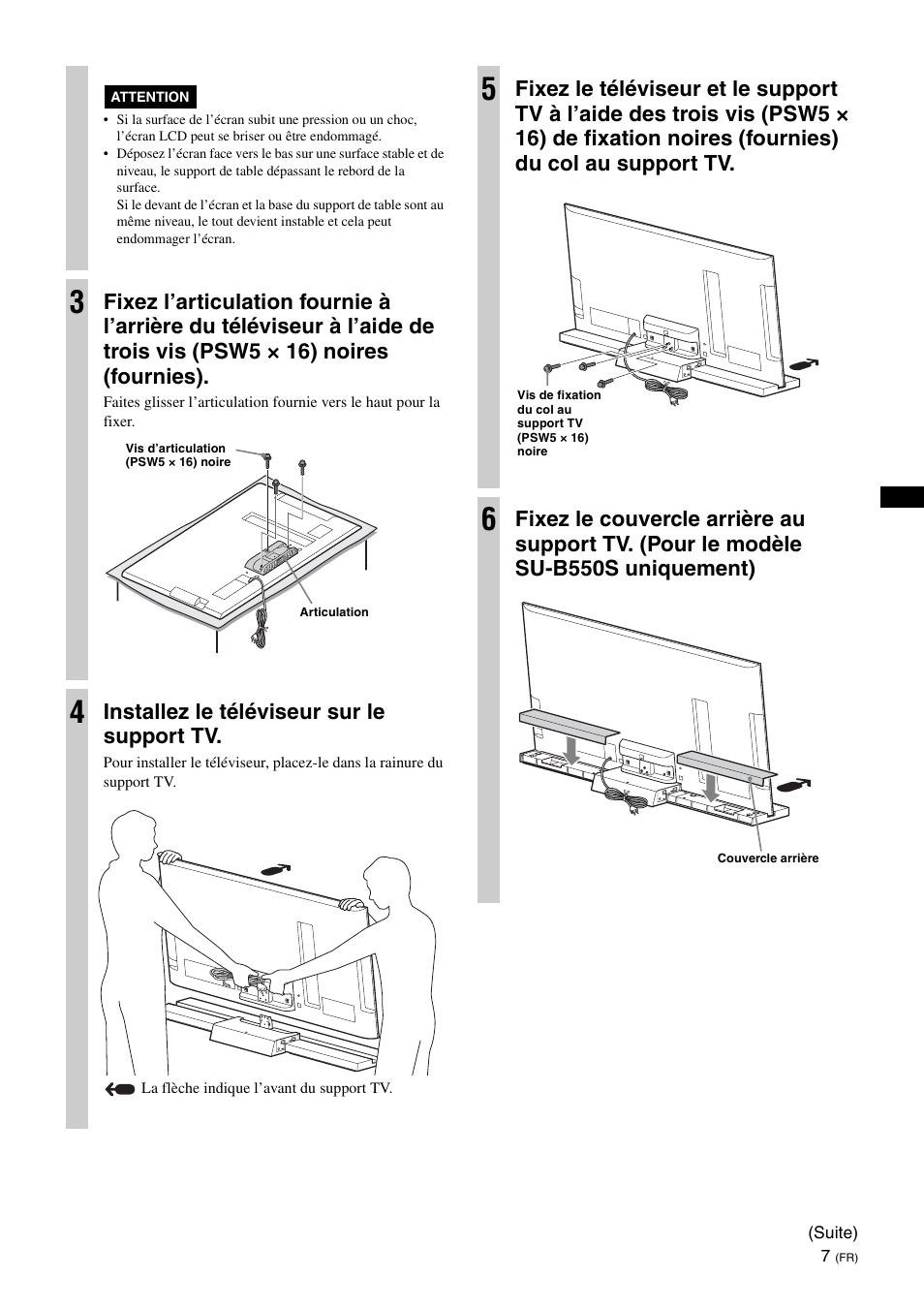 Installez le téléviseur sur le support tv | Sony SU-B550S User Manual | Page 19 / 51