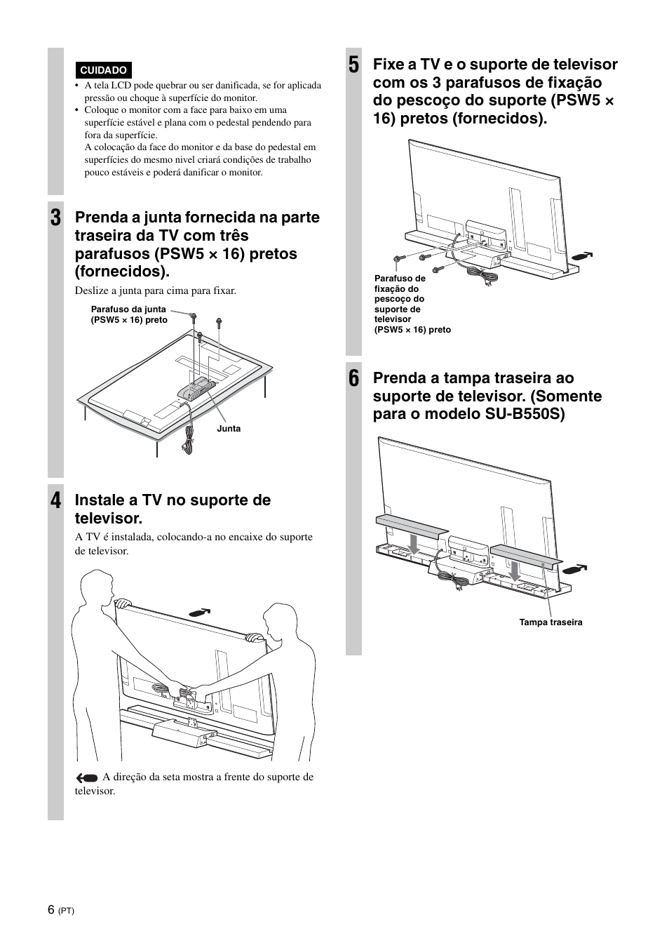 Instale a tv no suporte de televisor | Sony SU-B550S User Manual | Page 44 / 51