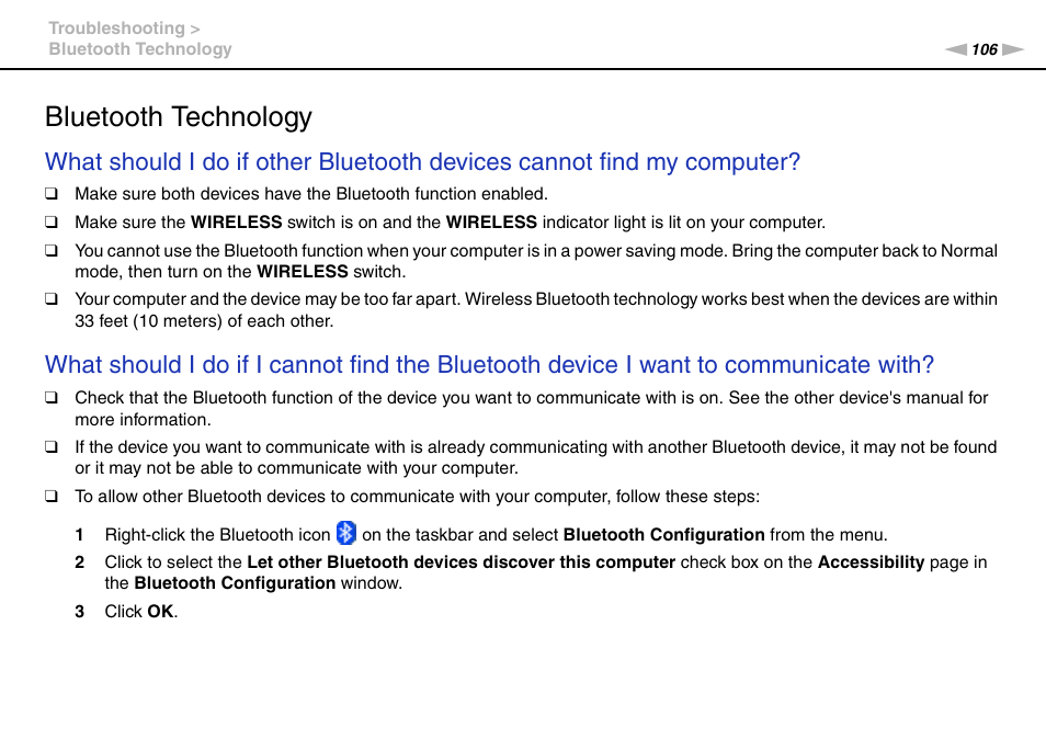 Bluetooth technology | Sony VPCW111XX User Manual | Page 106 / 124