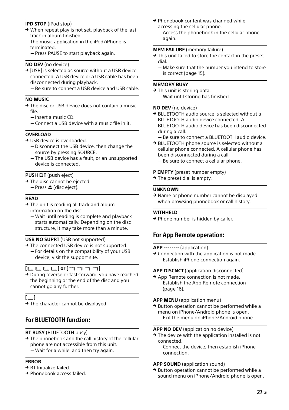 For bluetooth function, For app remote operation | Sony XSP-N1BT User Manual | Page 27 / 96