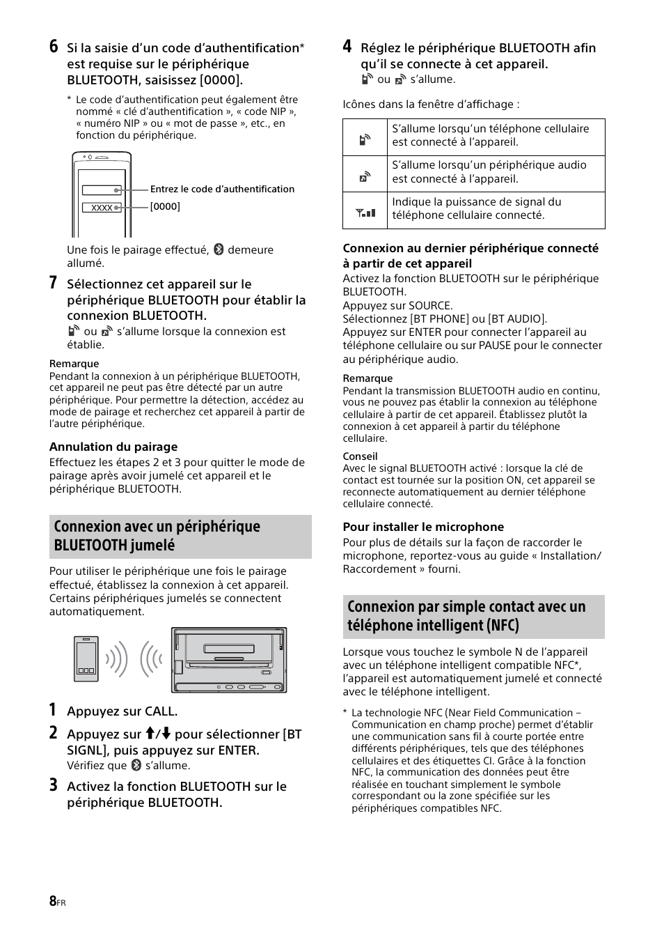 Connexion avec un périphérique bluetooth jumelé | Sony XSP-N1BT User Manual | Page 36 / 96