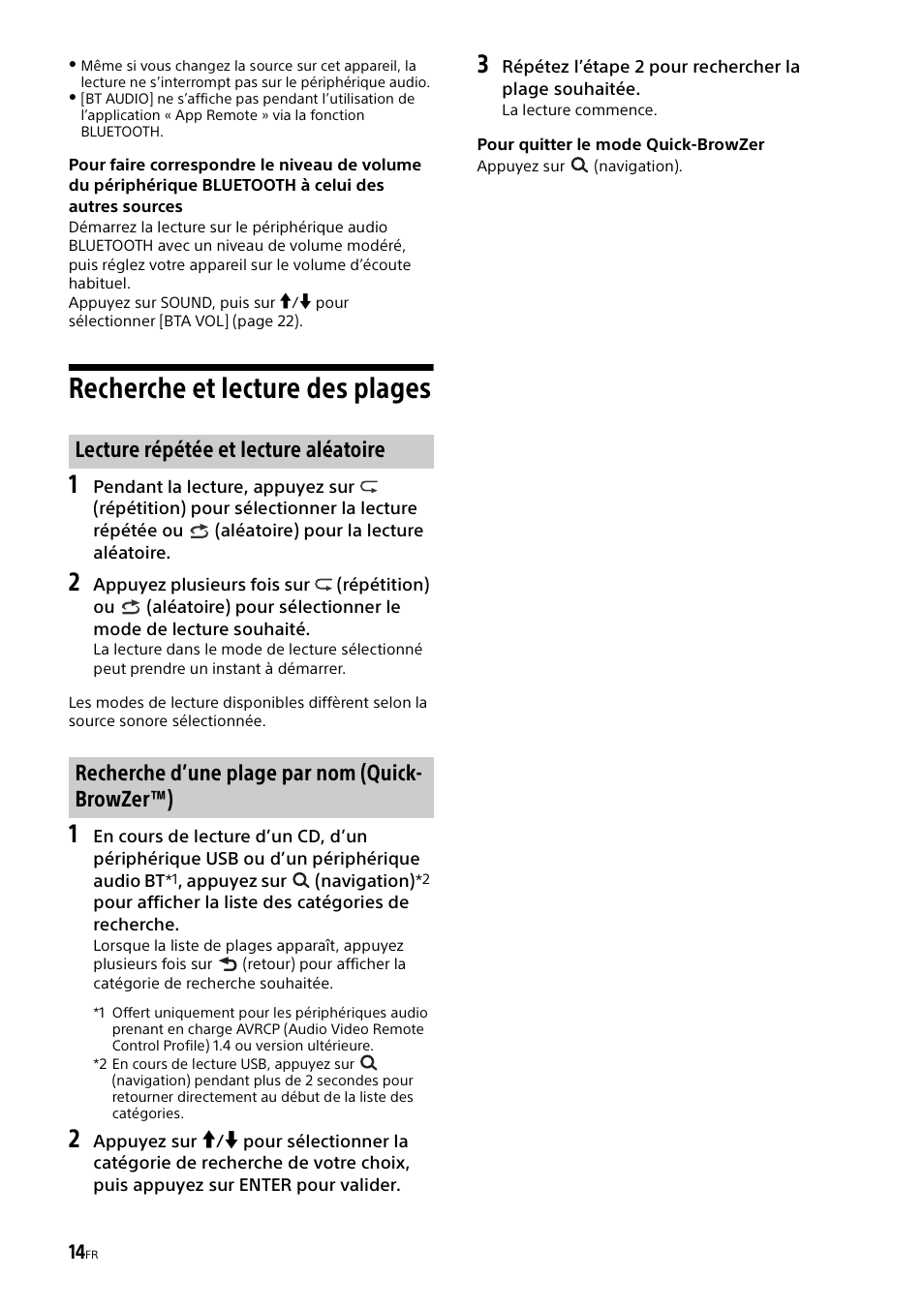 Recherche et lecture des plages | Sony XSP-N1BT User Manual | Page 42 / 96