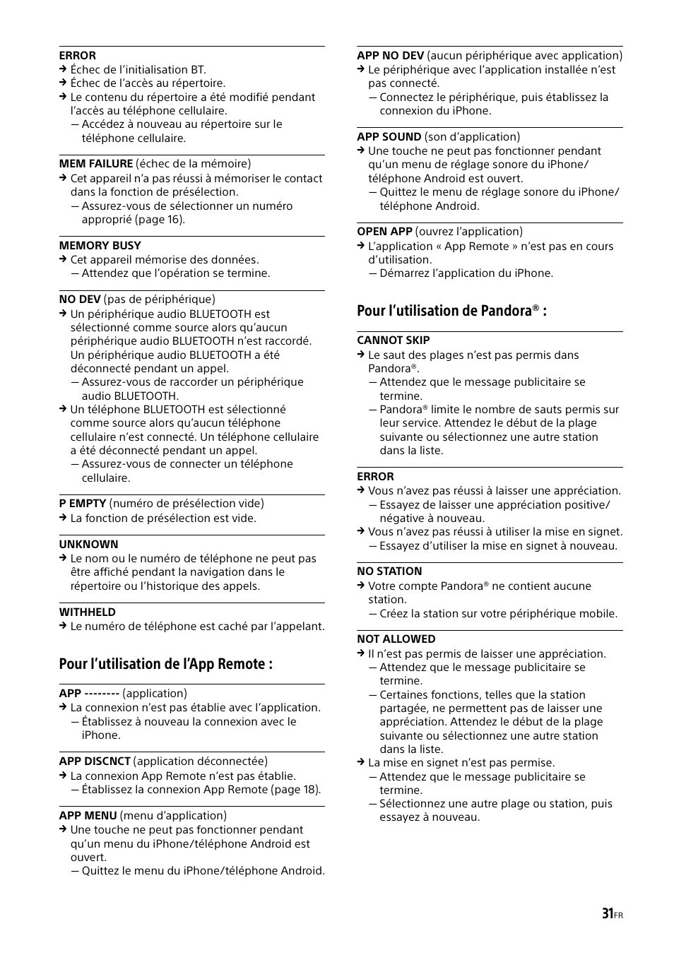 Pour l’utilisation de l’app remote, Pour l’utilisation de pandora | Sony XSP-N1BT User Manual | Page 59 / 96