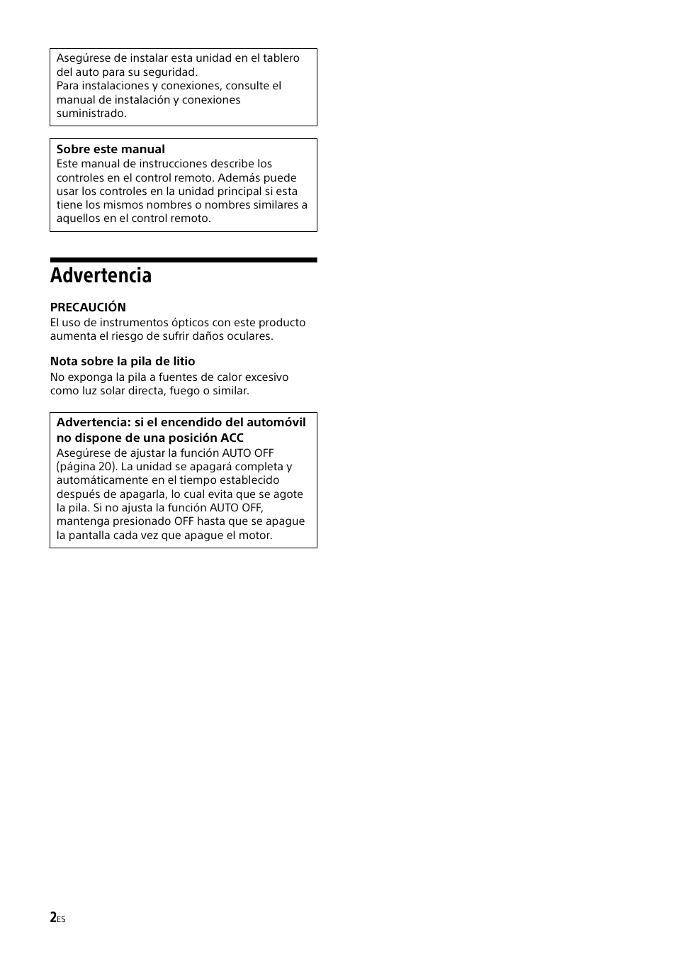 Advertencia | Sony XSP-N1BT User Manual | Page 62 / 96