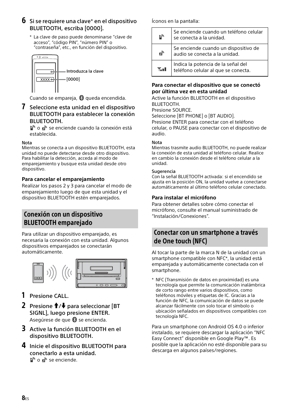 Conexión con un dispositivo bluetooth emparejado | Sony XSP-N1BT User Manual | Page 68 / 96