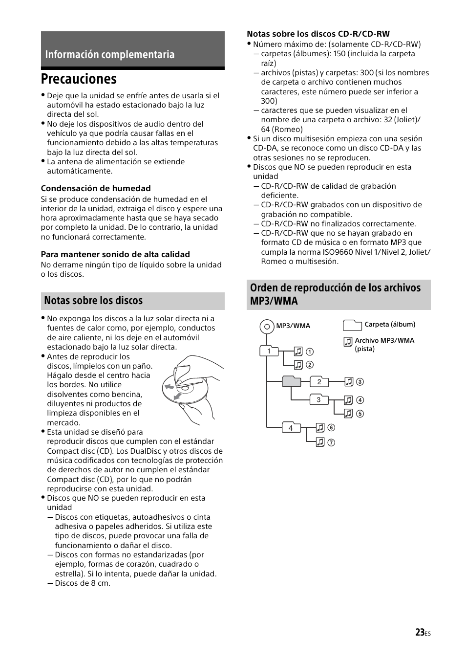 Información complementaria, Precauciones | Sony XSP-N1BT User Manual | Page 83 / 96