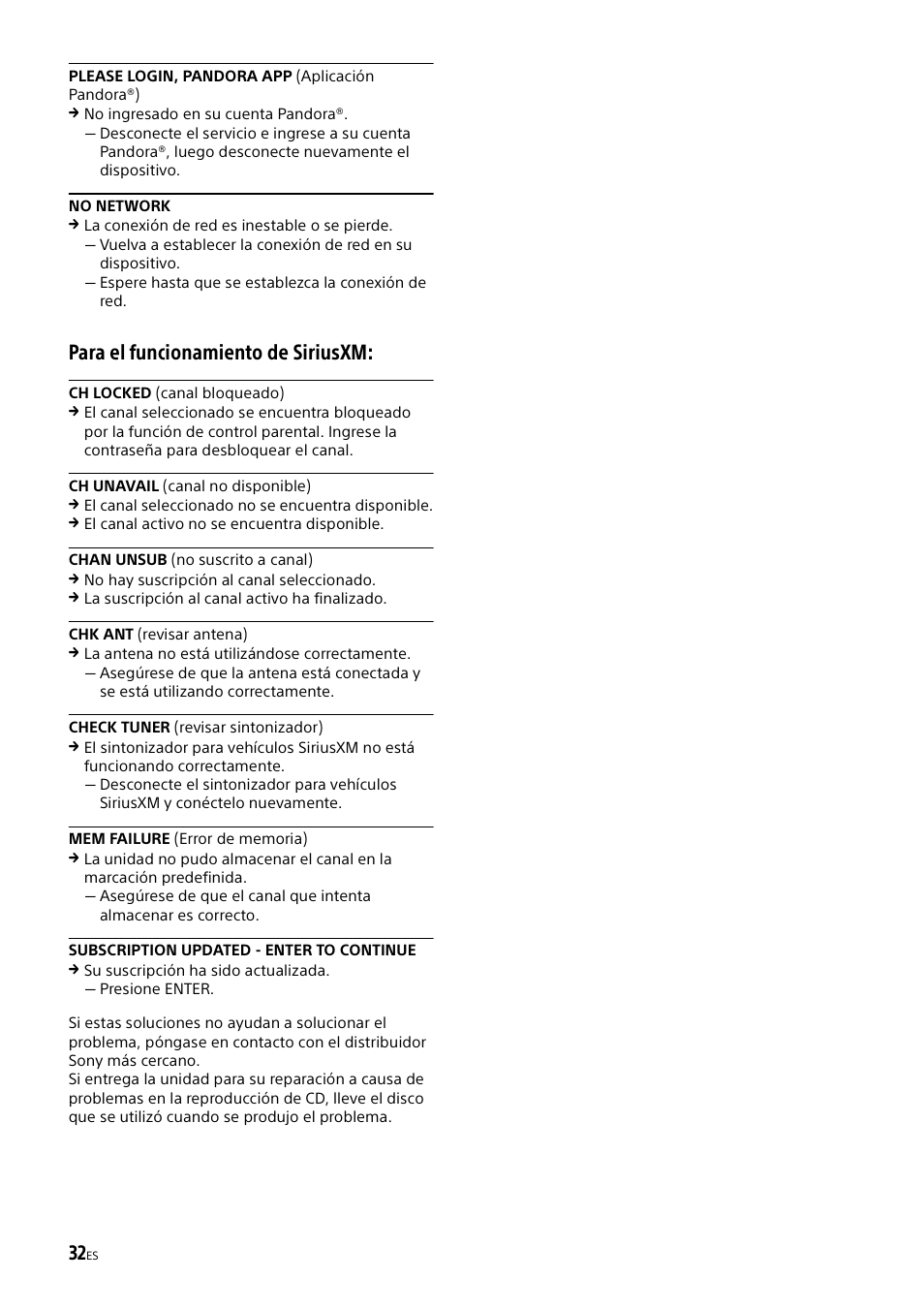 Para el funcionamiento de siriusxm | Sony XSP-N1BT User Manual | Page 92 / 96