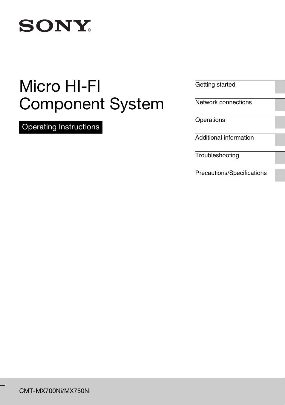 Sony CMT-MX700Ni User Manual | 80 pages