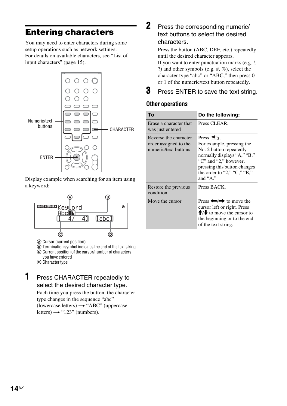 Entering characters, E 14) | Sony CMT-MX700Ni User Manual | Page 14 / 80