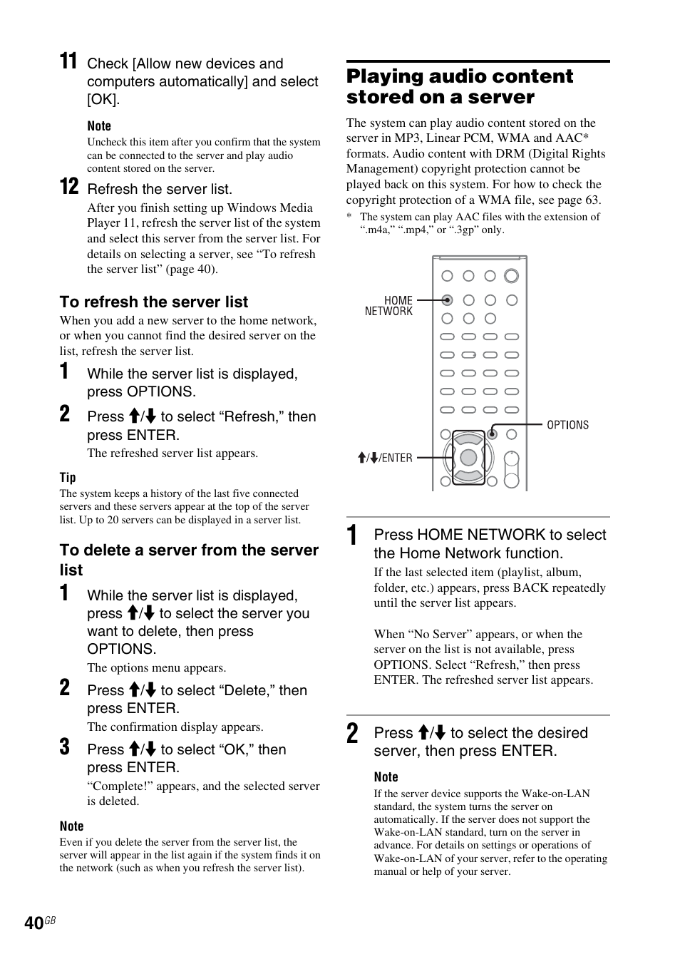Playing audio content stored on a server | Sony CMT-MX700Ni User Manual | Page 40 / 80
