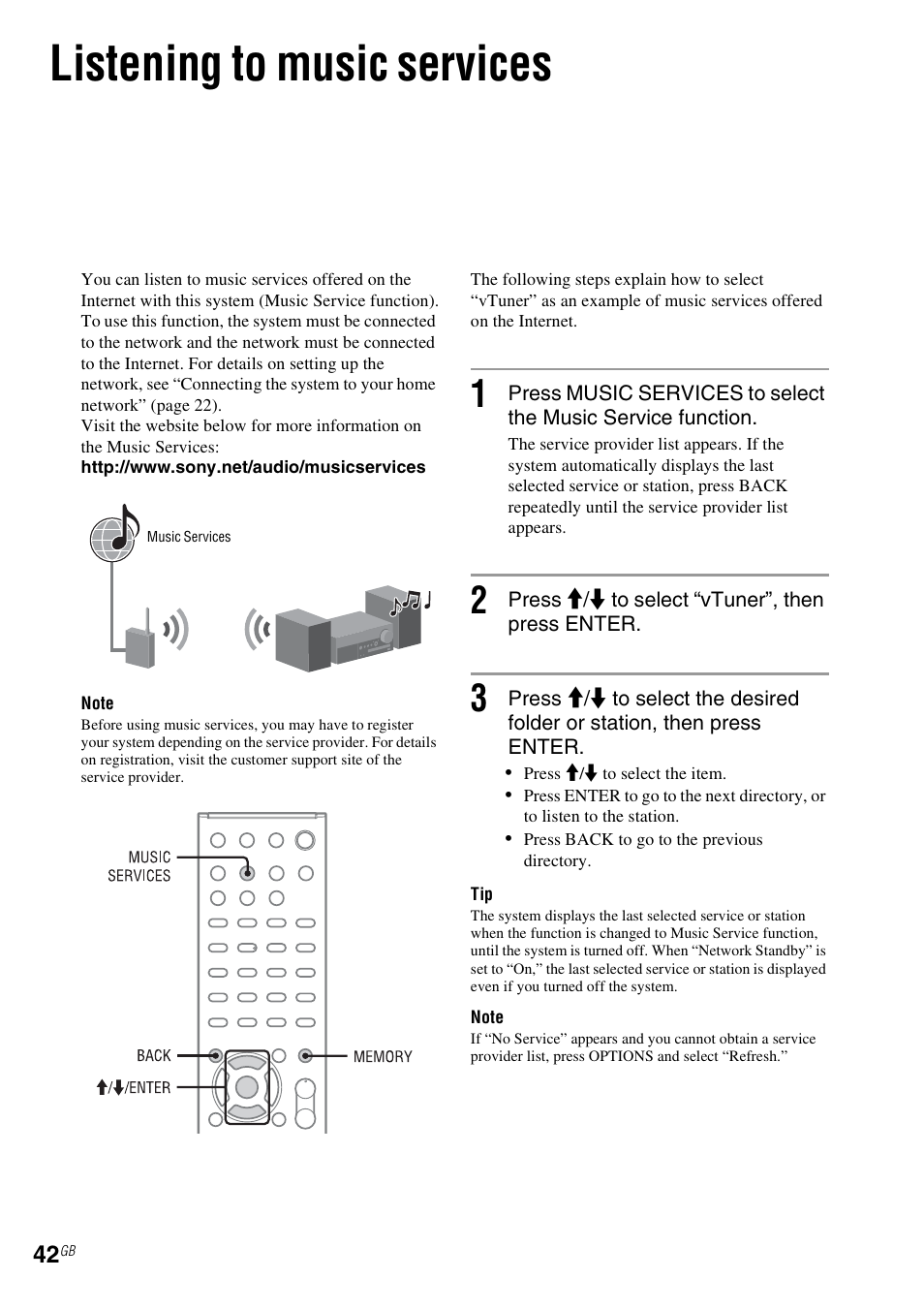 Listening to music services | Sony CMT-MX700Ni User Manual | Page 42 / 80