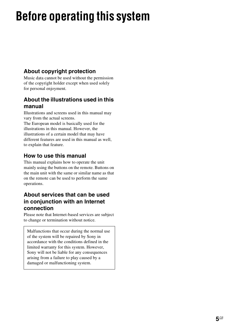 Before operating this system | Sony CMT-MX700Ni User Manual | Page 5 / 80