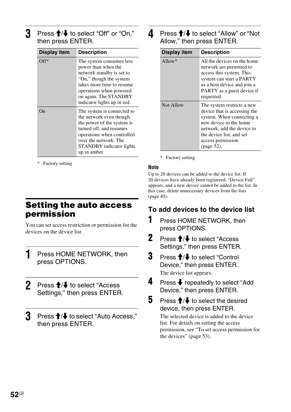 Setting the auto access permission | Sony CMT-MX700Ni User Manual | Page 52 / 80