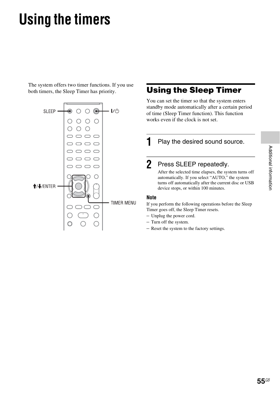 Using the timers, Using the sleep timer | Sony CMT-MX700Ni User Manual | Page 55 / 80