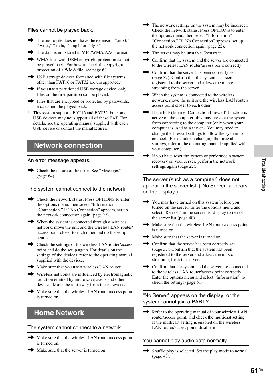 Network connection, Home network | Sony CMT-MX700Ni User Manual | Page 61 / 80