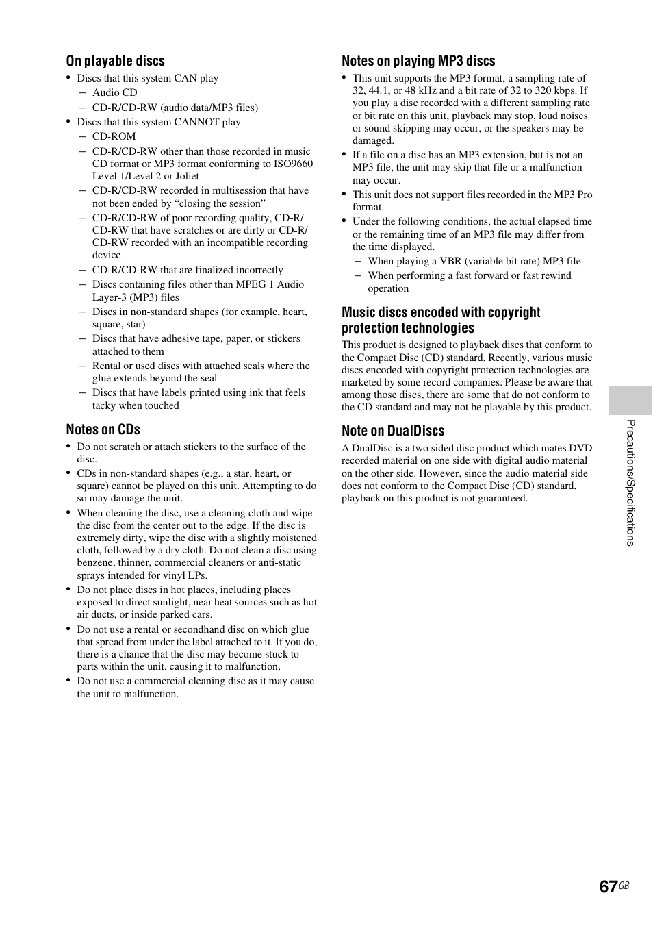 On playable discs | Sony CMT-MX700Ni User Manual | Page 67 / 80