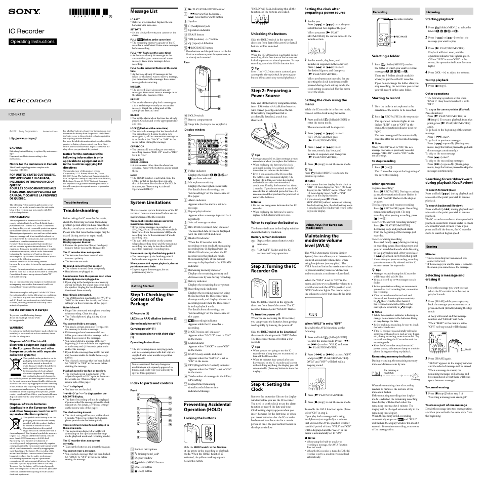 Sony ICD-BX112 User Manual | 2 pages