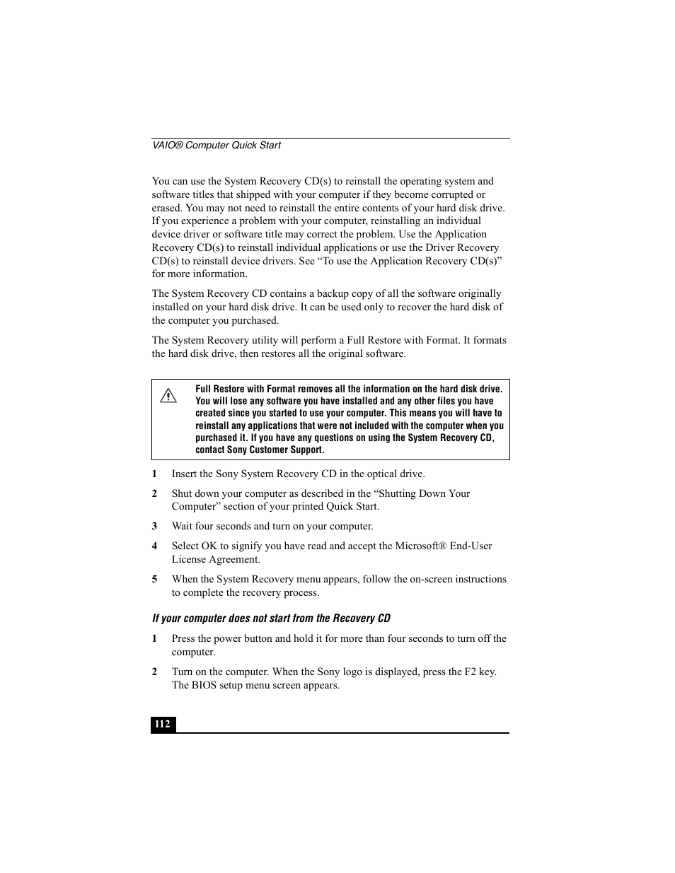 3 wait four seconds and turn on your computer | Sony PCG-SRX77 User Manual | Page 112 / 149