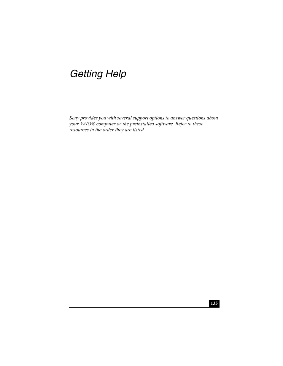 Getting help | Sony PCG-SRX77 User Manual | Page 135 / 149