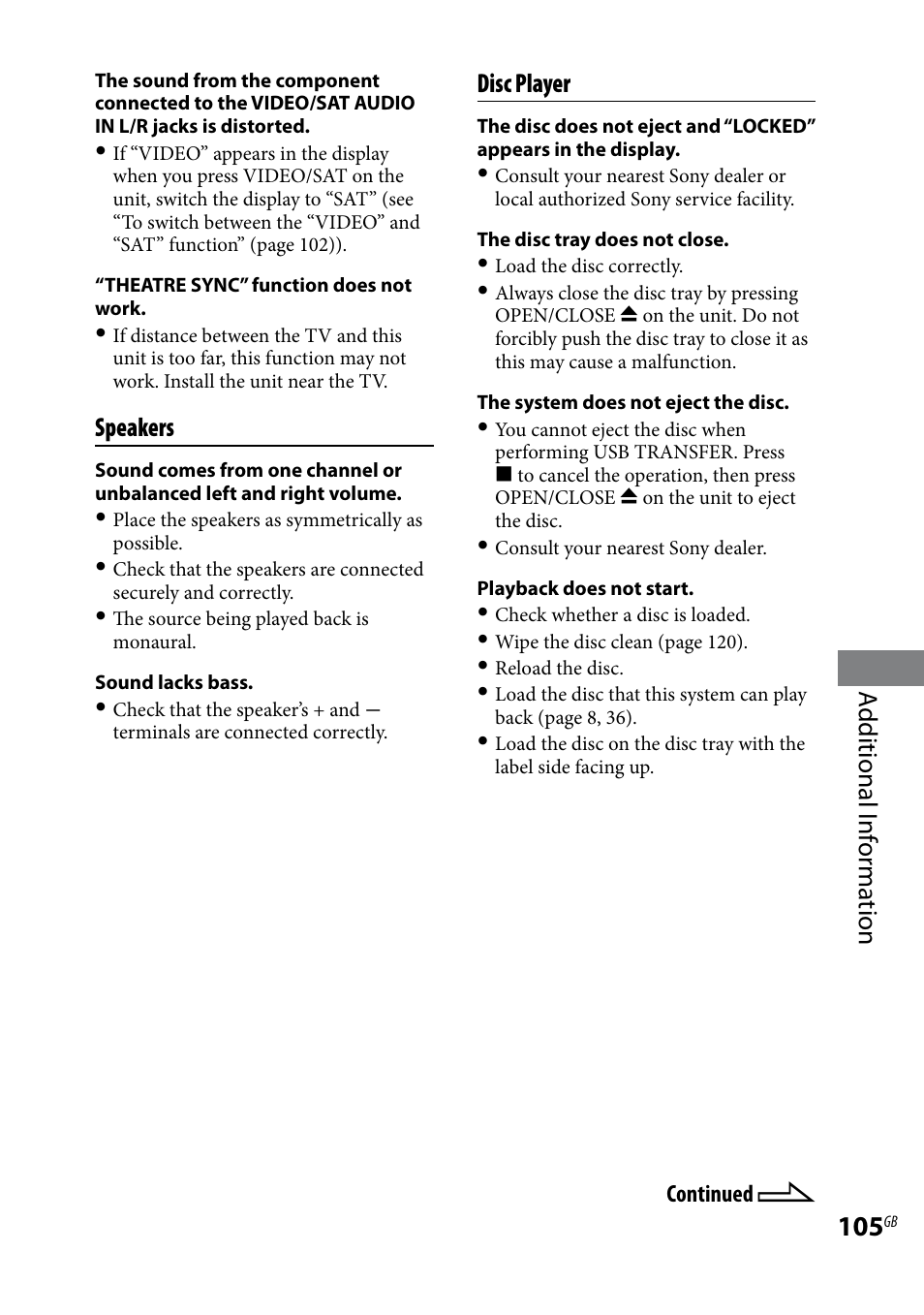 Additional i nf or ma tion, Speakers, Disc player | Sony LBT-LCD77Di User Manual | Page 105 / 143