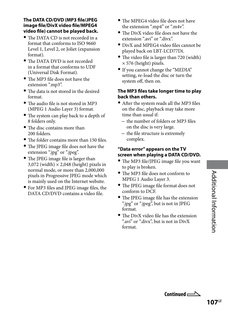 Additional i nf or ma tion | Sony LBT-LCD77Di User Manual | Page 107 / 143