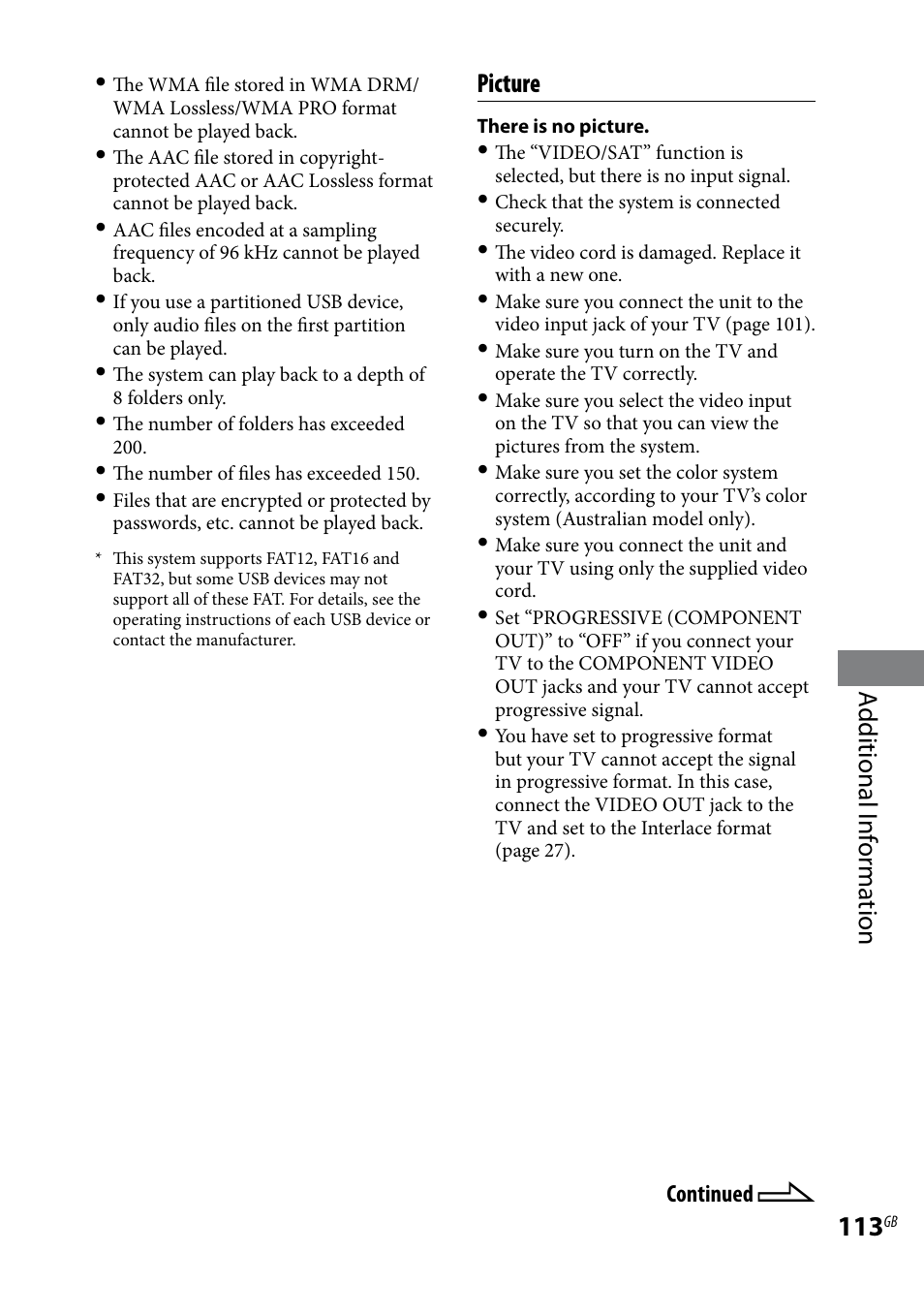 Additional i nf or ma tion, Picture | Sony LBT-LCD77Di User Manual | Page 113 / 143