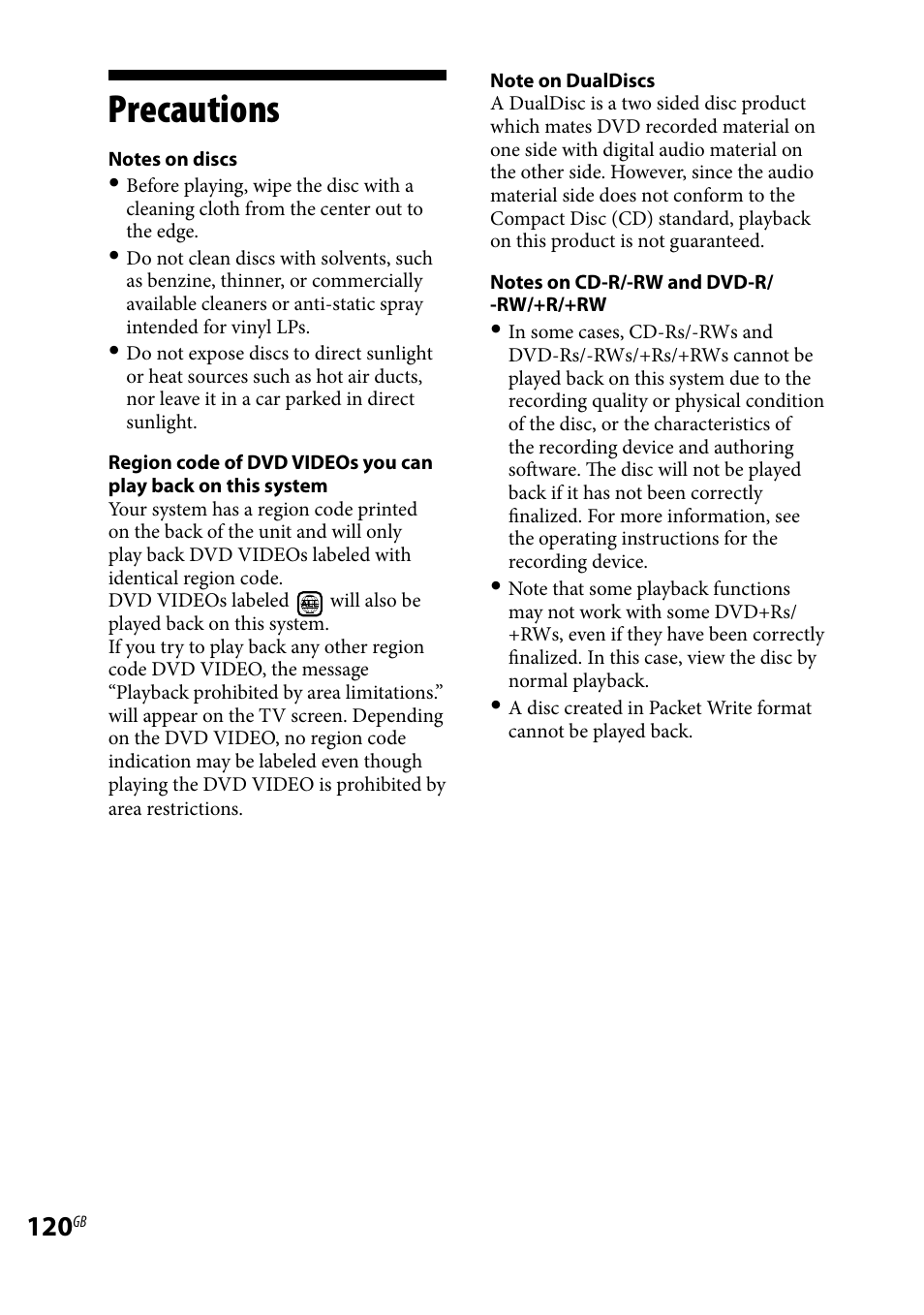 Precautions | Sony LBT-LCD77Di User Manual | Page 120 / 143