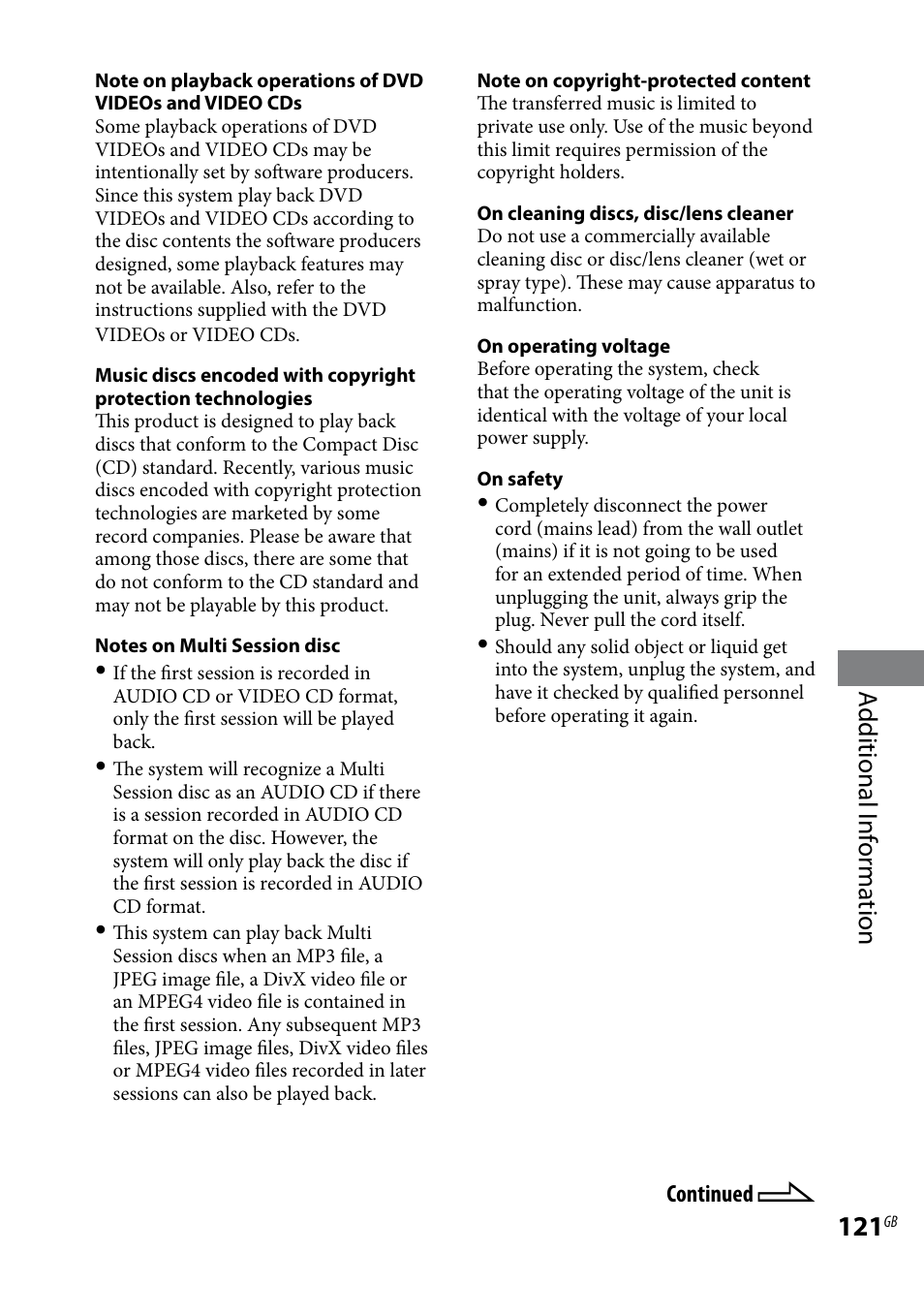 Additional i nf or ma tion | Sony LBT-LCD77Di User Manual | Page 121 / 143