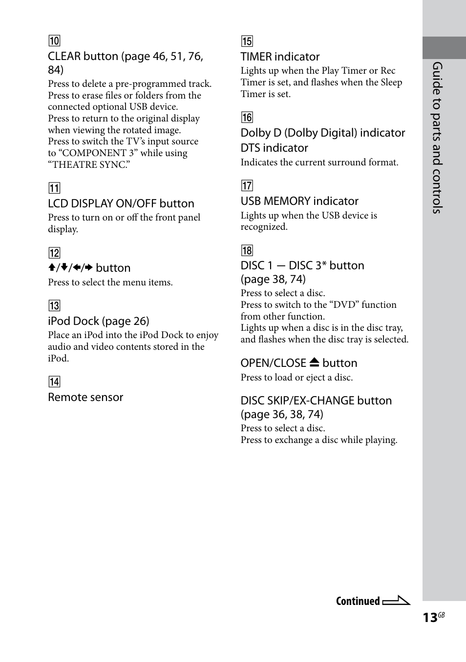 Guide t o par ts and c on tr ols | Sony LBT-LCD77Di User Manual | Page 13 / 143