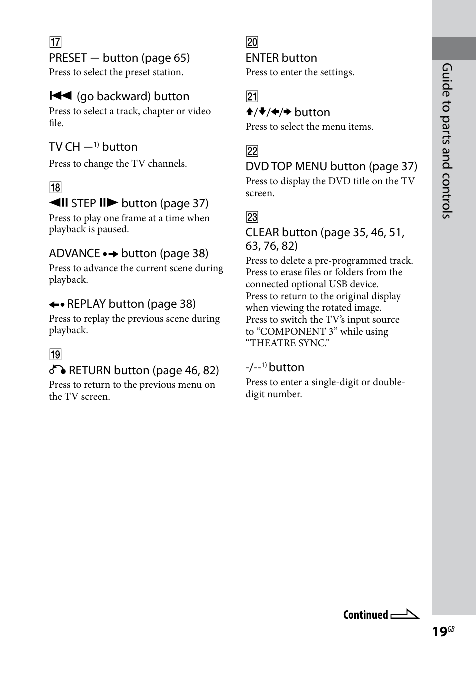 Guide t o par ts and c on tr ols | Sony LBT-LCD77Di User Manual | Page 19 / 143