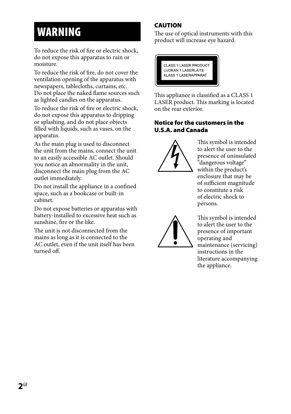 Warning | Sony LBT-LCD77Di User Manual | Page 2 / 143