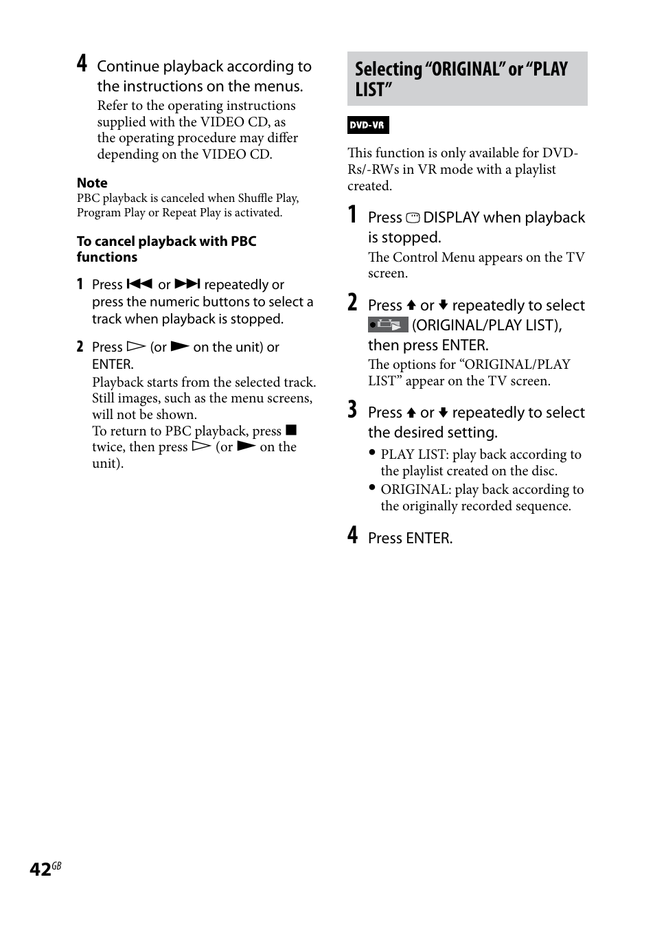 Selecting “original” or “play list | Sony LBT-LCD77Di User Manual | Page 42 / 143