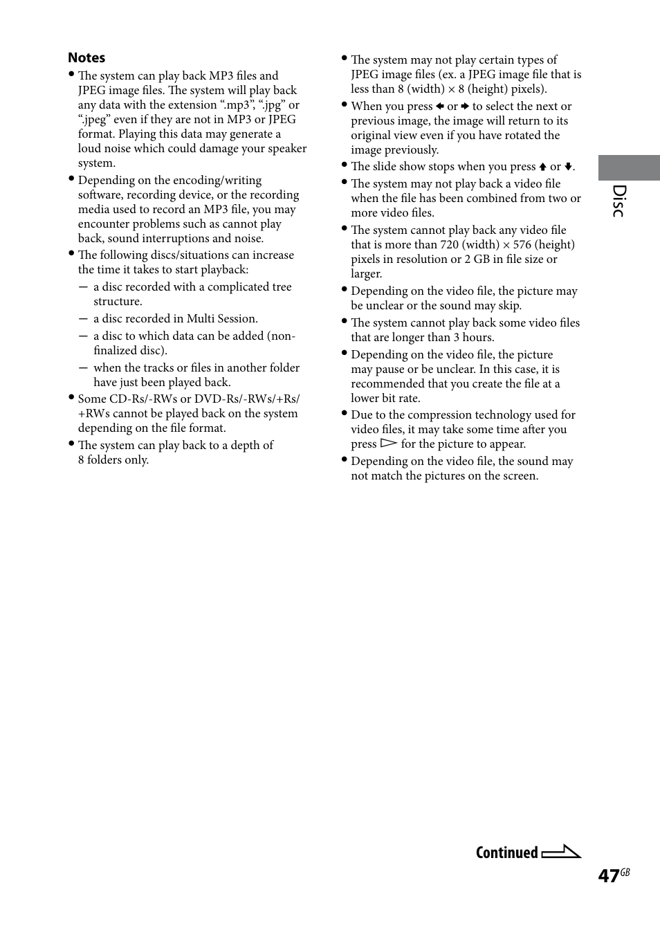 Disc, Continued | Sony LBT-LCD77Di User Manual | Page 47 / 143