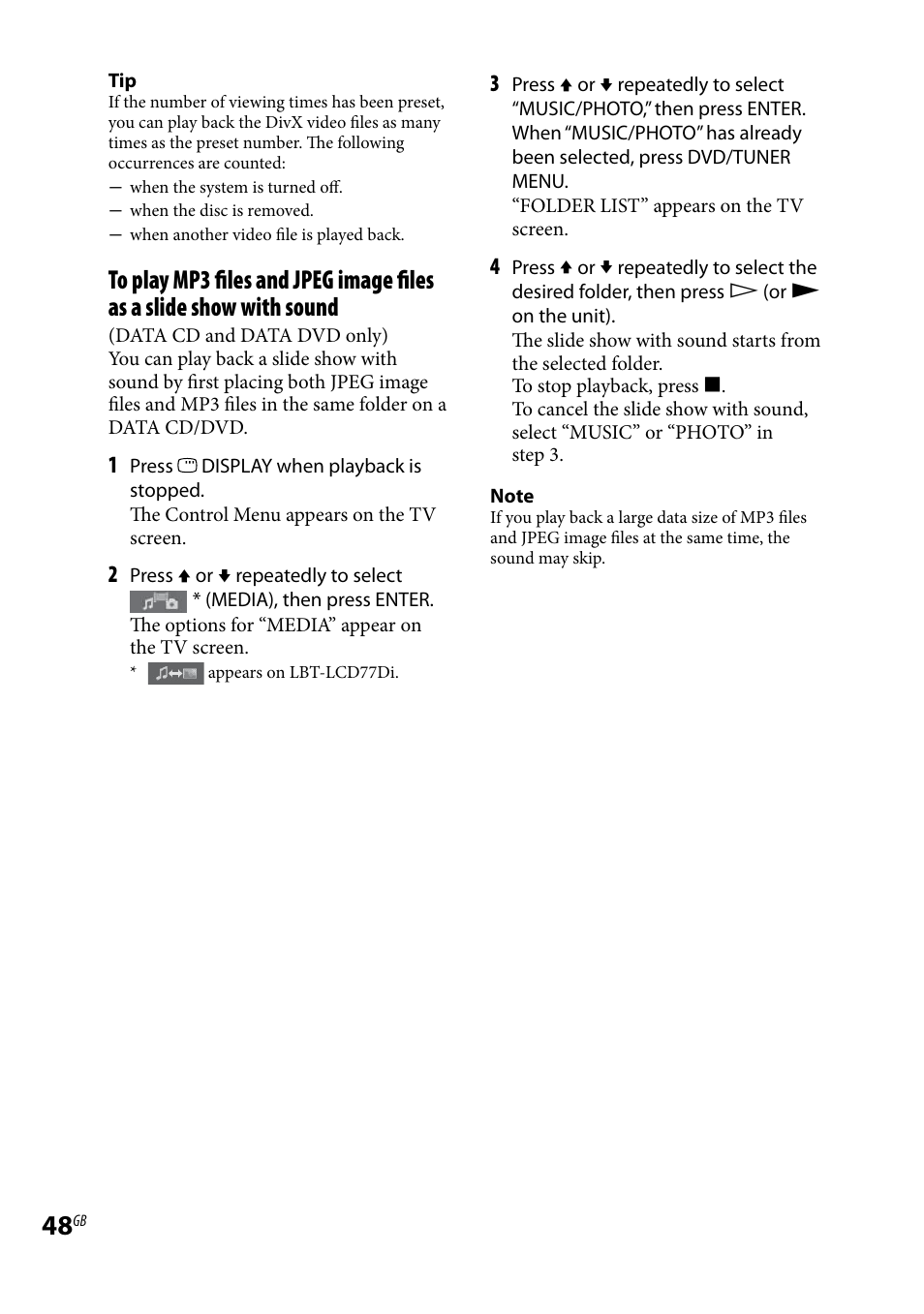 Sony LBT-LCD77Di User Manual | Page 48 / 143