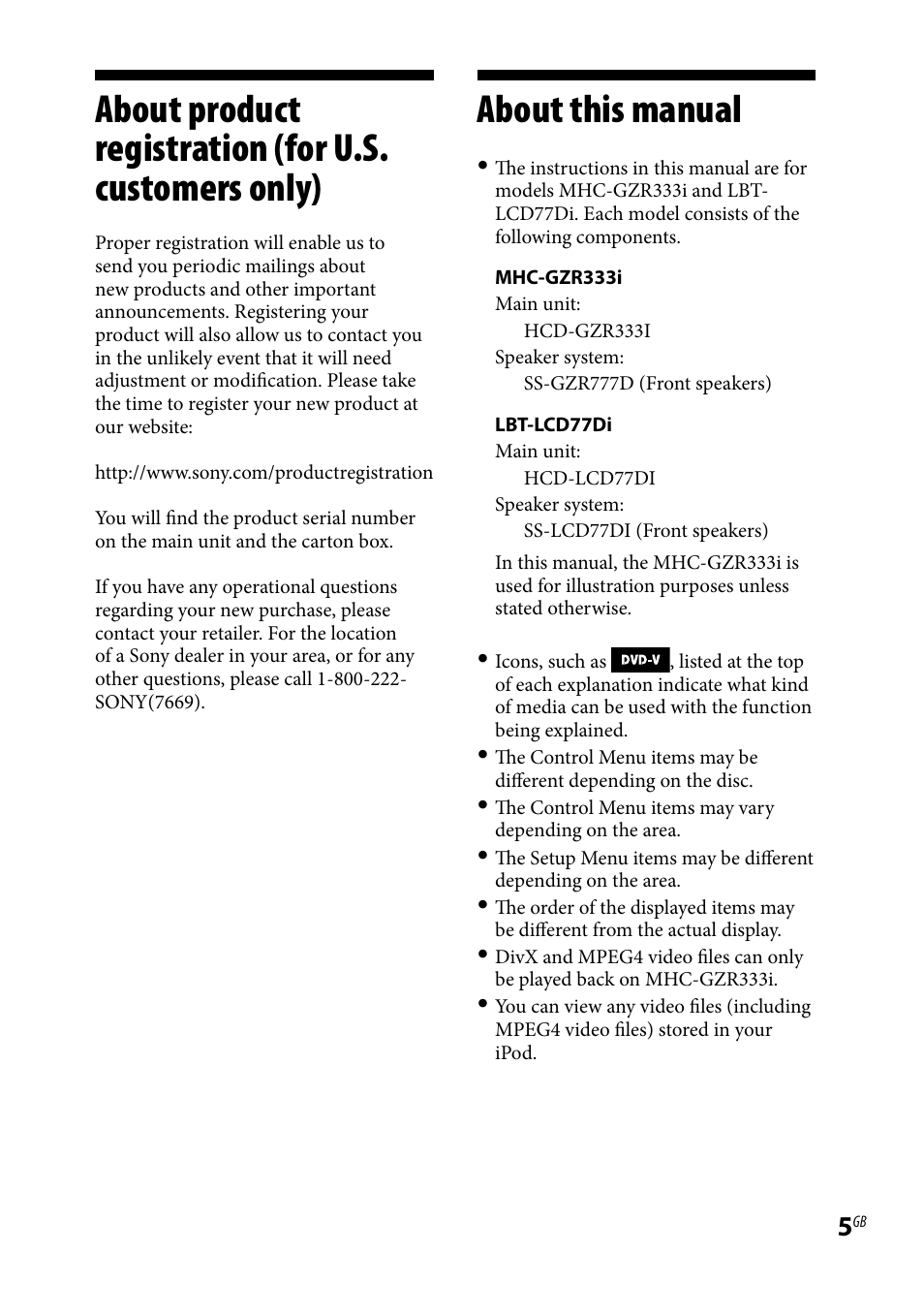 About this manual | Sony LBT-LCD77Di User Manual | Page 5 / 143