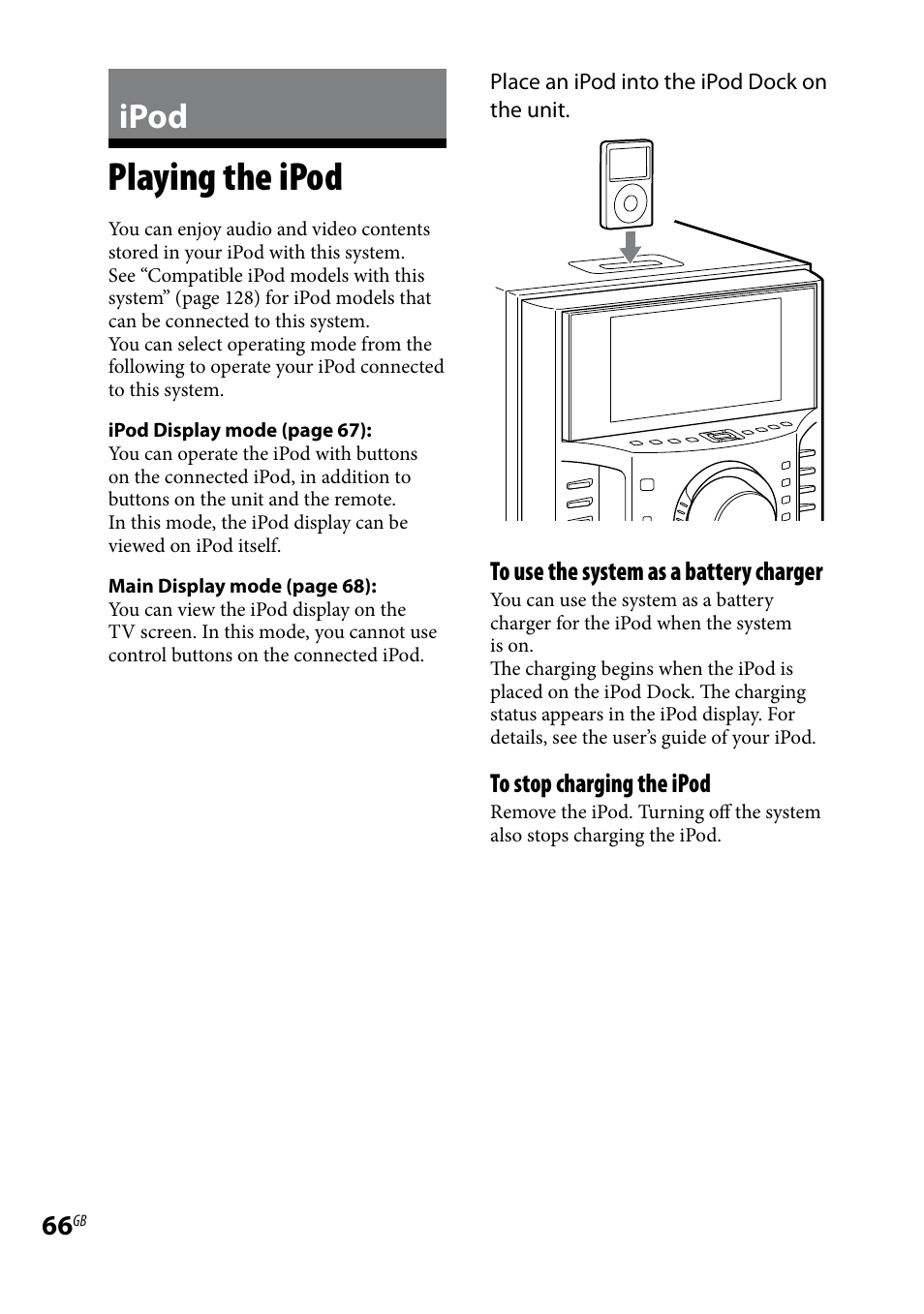 Ipod, Playing the ipod | Sony LBT-LCD77Di User Manual | Page 66 / 143