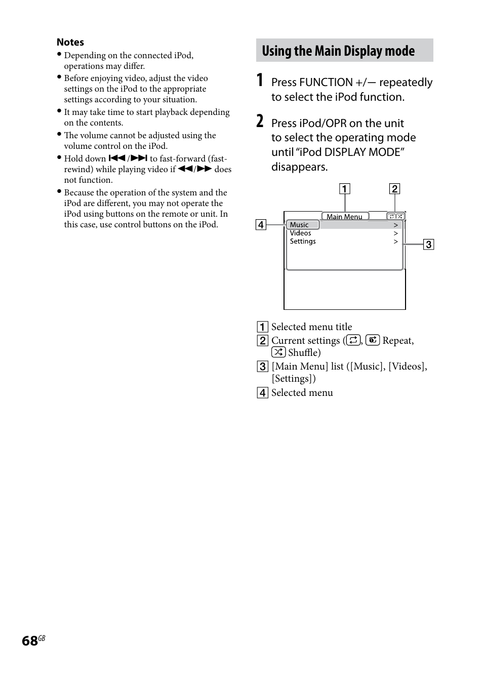 Using the main display mode | Sony LBT-LCD77Di User Manual | Page 68 / 143