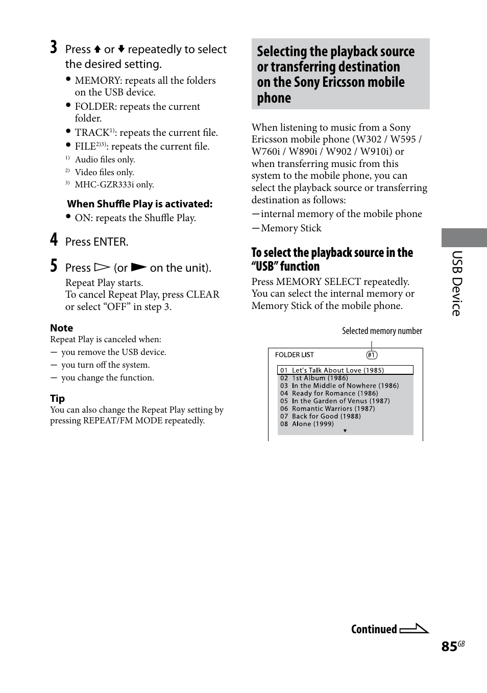 Usb d evic e | Sony LBT-LCD77Di User Manual | Page 85 / 143