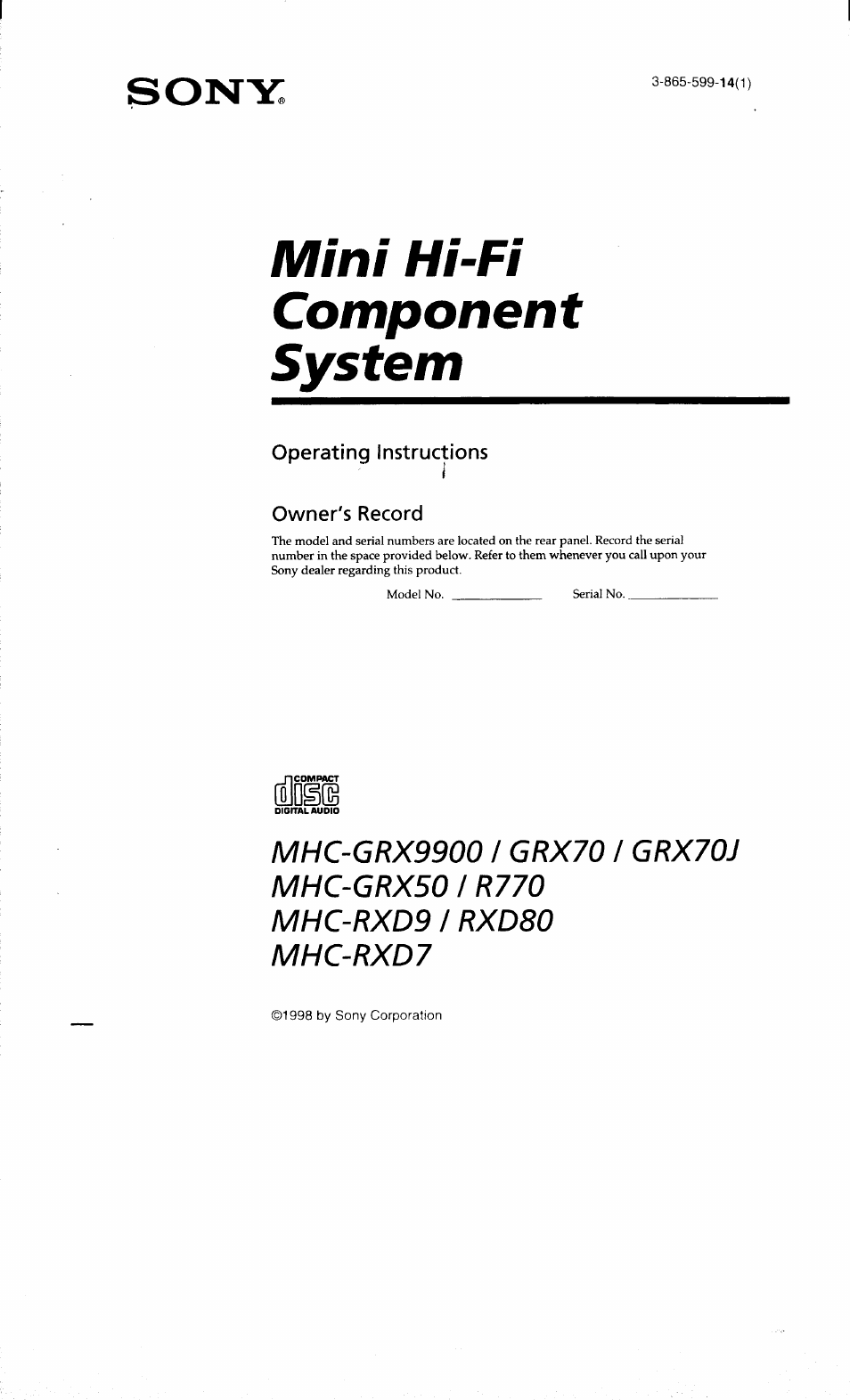 Sony MHC-RXD9 User Manual | 56 pages